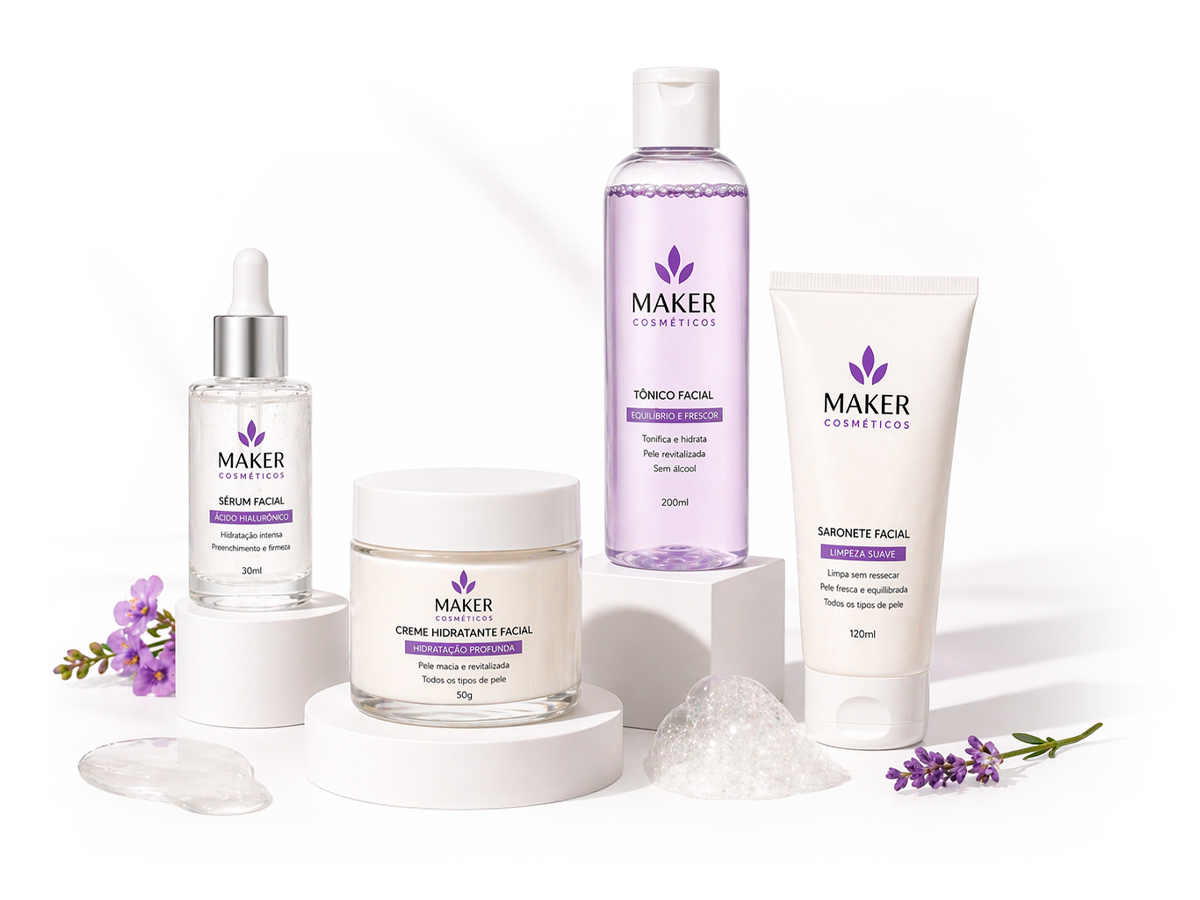 Linha de produtos faciais da Maker Cosméticos