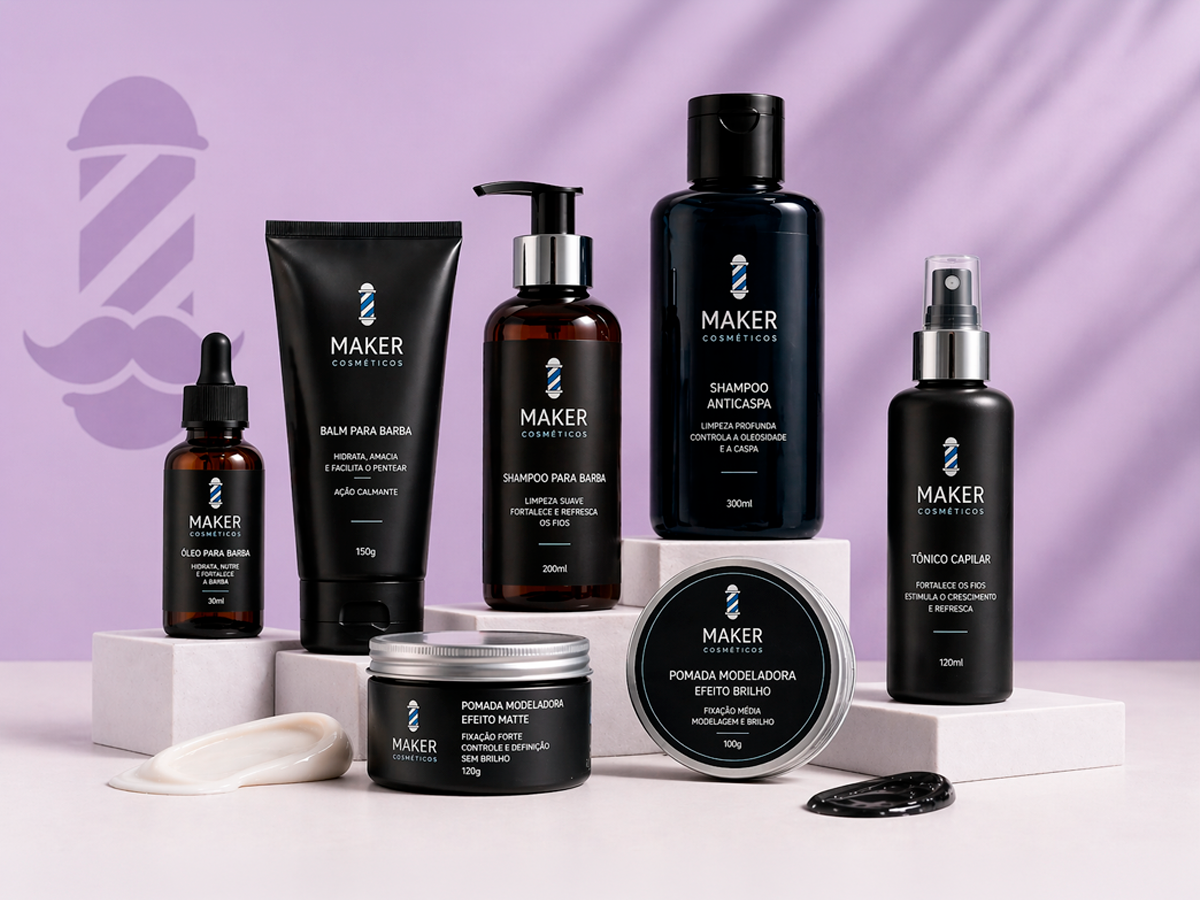 Linha masculina barber da Maker Cosméticos