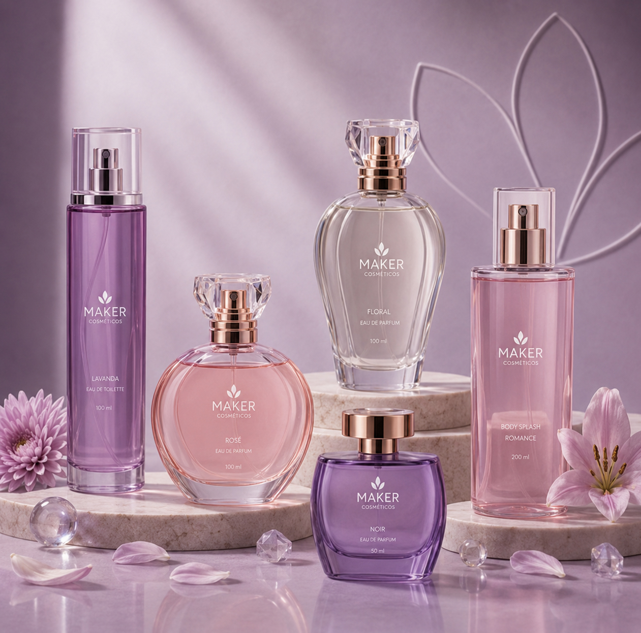 Produtos da linha Perfumaria Maker Cosméticos