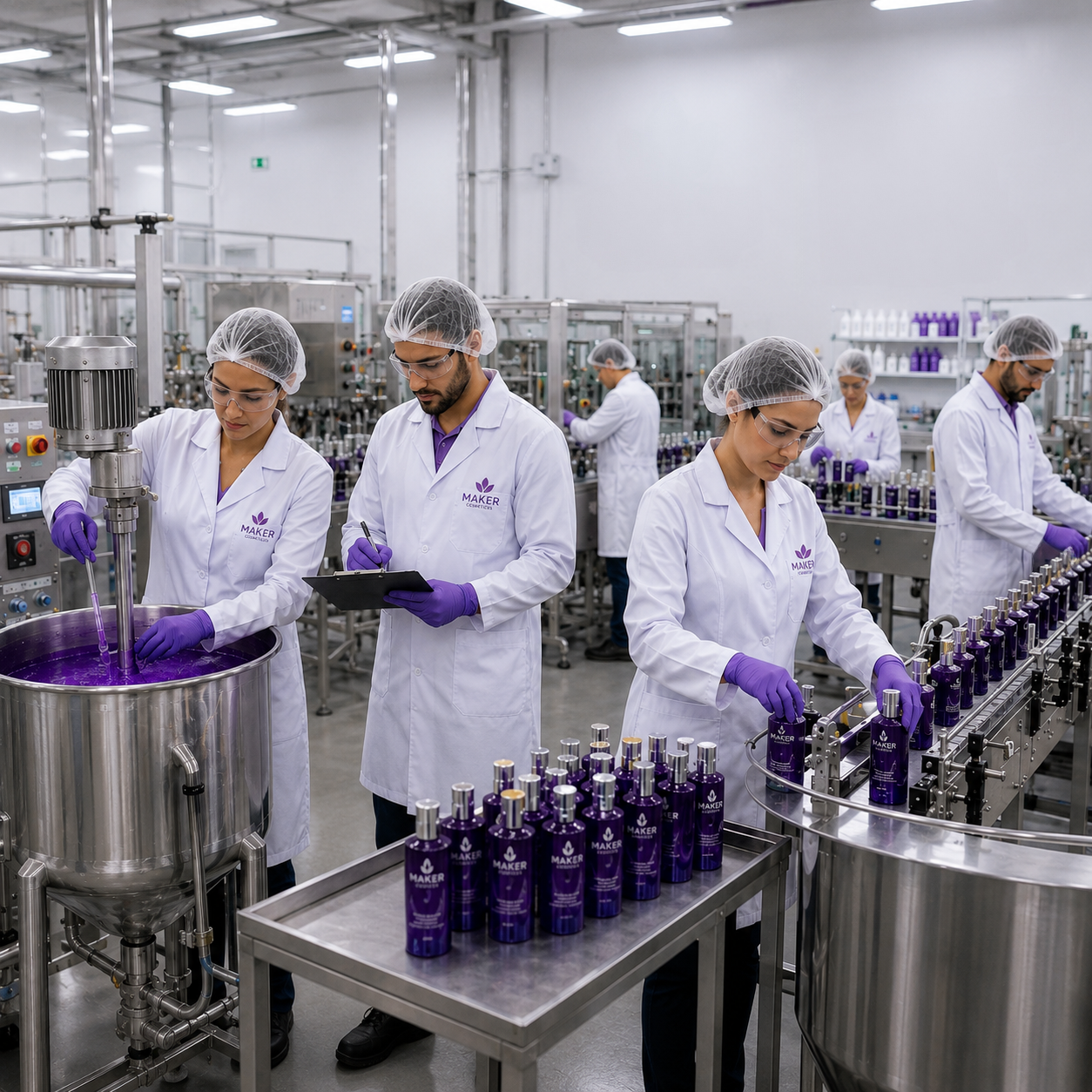 Equipe técnica Maker Cosméticos em produção