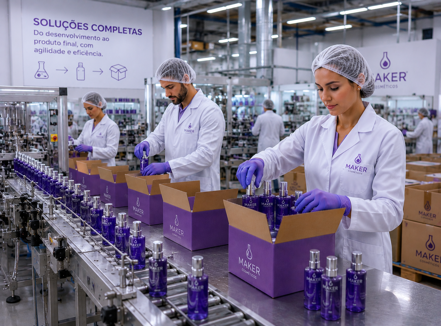 Linha de produção industrial de cosméticos